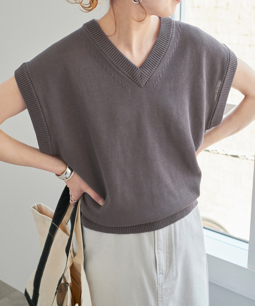 とびい　　　23ss リネン コットン シルク　ニットベスト Spick＆Span ベスト ジレ コットンシルクリネンニットベスト