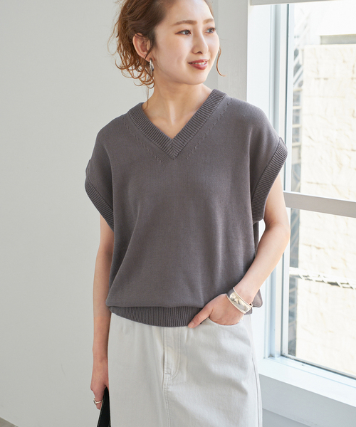 とびい　　　23ss リネン コットン シルク　ニットベスト Spick & Span｜コットンシルクリネンニットベスト | Rakuten