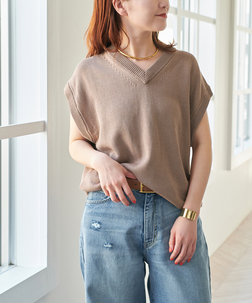 Spick＆Span ベスト ジレ コットンシルクリネンニットベスト