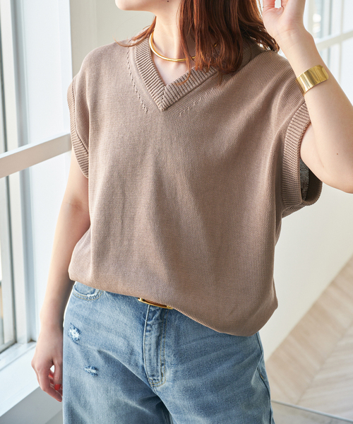 Spick＆Span ベスト ジレ コットンシルクリネンニットベスト