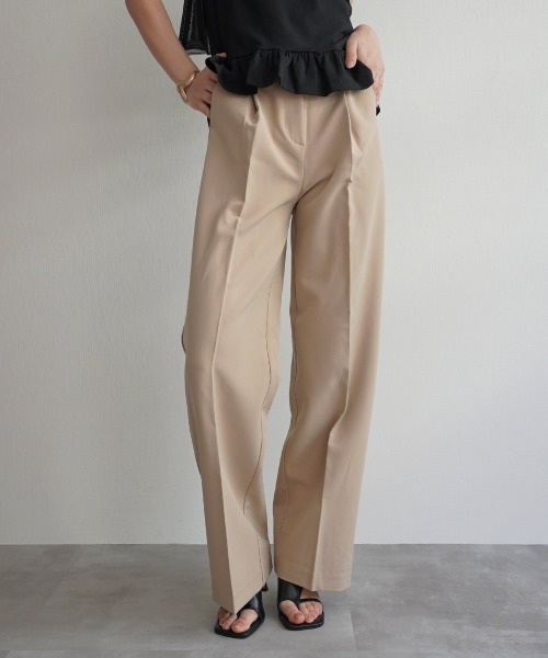 Rashik スラックス パンツ ストレートピンタックスラックス レディース