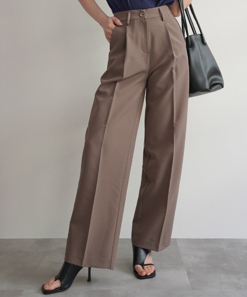 Rashik スラックス パンツ ストレートピンタックスラックス レディース