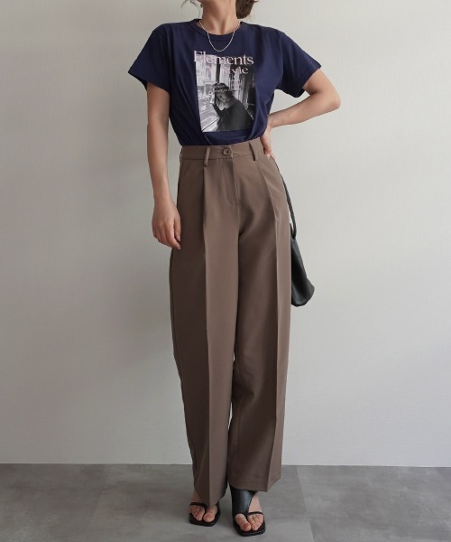 Rashik スラックス パンツ ストレートピンタックスラックス レディース