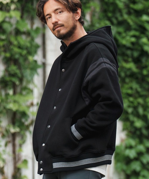 CAMBIO フード付きスタジャン 黒 カンビオ 50%OFF【CAMBIO(カンビオ)】Back Brushed Sweat Hooded Studium Jacket