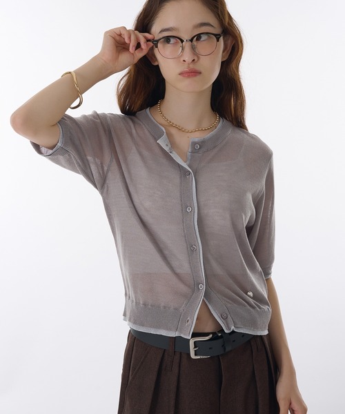 HeHeHey!品 MUHET カーディガン two-tone sheer crew neck cardigan