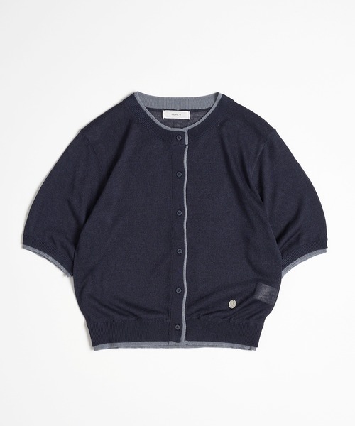 MUHET カーディガン two-tone sheer crew neck cardigan
