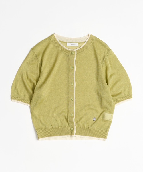 MUHET（ミュエータ） カーディガン 半袖 two-tone sheer crew neck