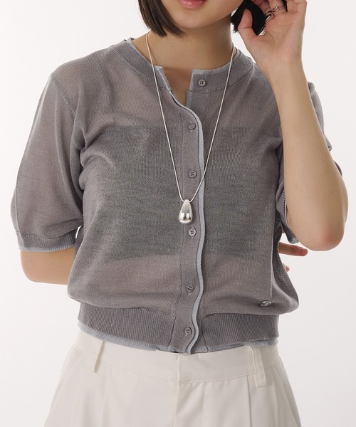 HeHeHey!品 MUHET カーディガン two-tone sheer crew neck cardigan