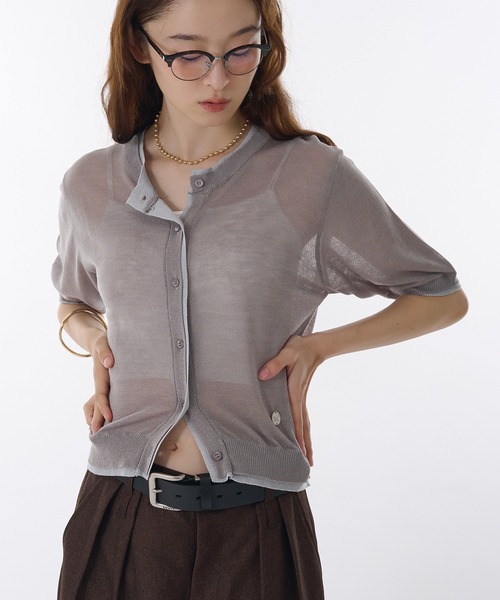 HeHeHey!品 MUHET カーディガン two-tone sheer crew neck cardigan