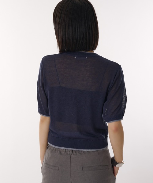 MUHET カーディガン two-tone sheer crew neck cardigan