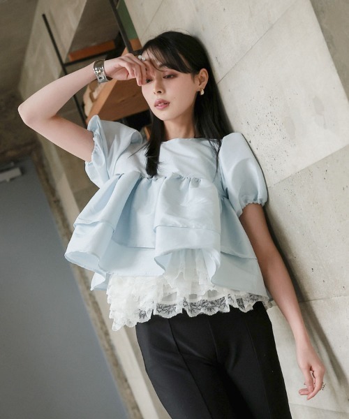 pufe tシャツ 半袖 「pufe」シャイニーフレアトップス レディース