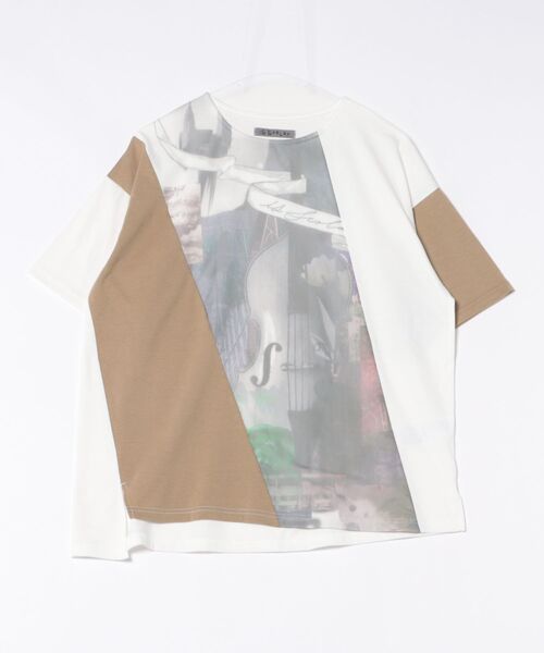 tシャツ 552202：アートコラージュ チュール重ね切替Tシャツ レディース