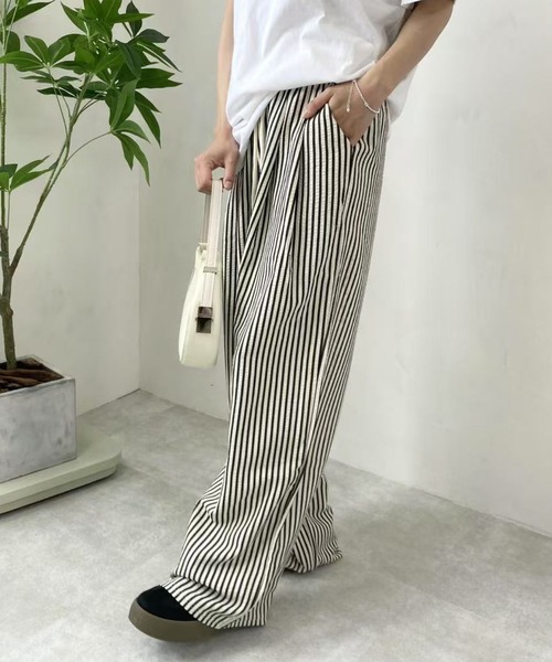 ギャレゴのストライプワイドパンツ パンツ ゆったり ストライプワイドパンツ レディース : ZOZOTOWN
