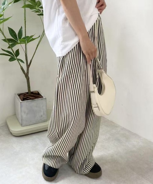 ギャレゴのストライプワイドパンツ パンツ ゆったり ストライプワイドパンツ レディース : ZOZOTOWN