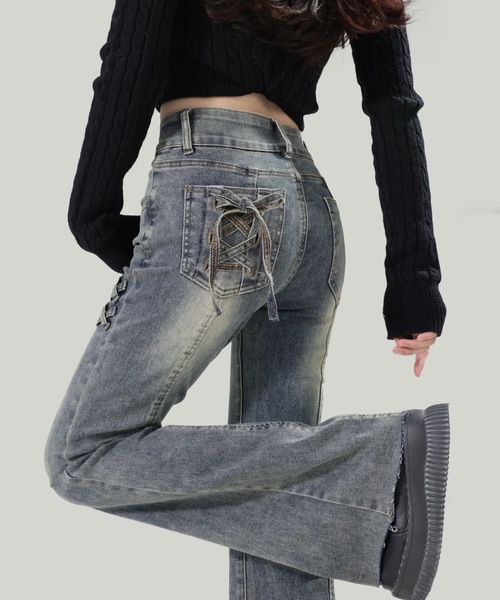 FUNdaysion ジーンズ デニム デニムパンツ バックポケットレースアップ
