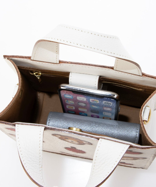 木村ペケさん　白黒ストライプ レザーバッグ１点もの perche（ペルケ） トートバッグ perche / 木村涼子さんコラボくま柄