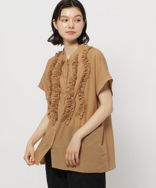 ニコアンド　フリルテープフレンチブラウス　ブラウン niko and ｜フリルテープフレンチブラウス | Rakuten Fashion