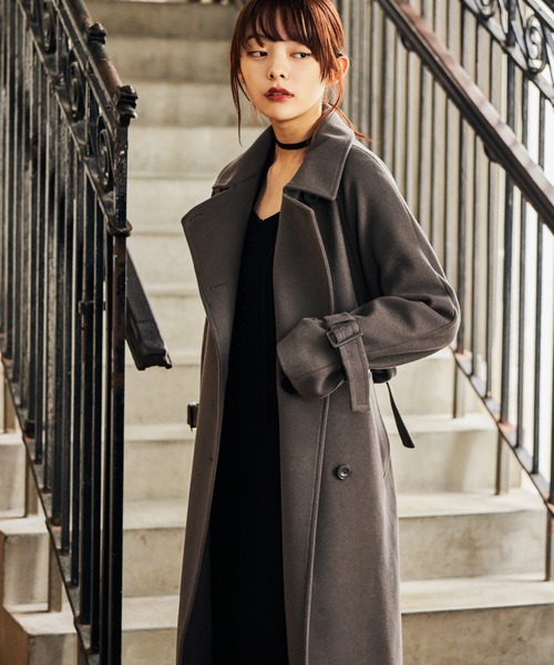 新品！mysty woman スタンドネックAラインロングコート ブラック mysty woman｜【古畑星夏さん着用アイテム】スタンドネックロング