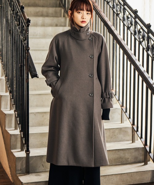 新品！mysty woman スタンドネックAラインロングコート ブラック mysty woman｜【古畑星夏さん着用アイテム】スタンドネックロング