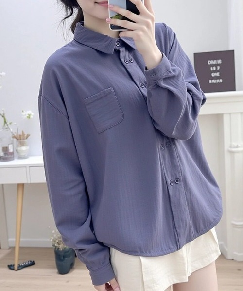 cammie ブラウス シャツ ダブルボタンデザインシャツ レディース