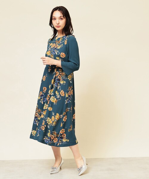 sunauna スーナウーナ 花柄 半袖 ミニワンピース M sunauna スーナウーナブラウンフラワープリント 半袖ワンピース 36