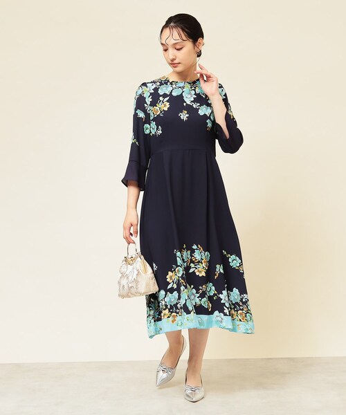 sunauna スーナウーナ 花柄 半袖 ミニワンピース M sunauna スーナウーナブラウンフラワープリント 半袖ワンピース 36