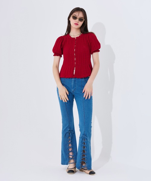 「TINA：JOJUN」 半袖ニット M レッド レディース_画像7