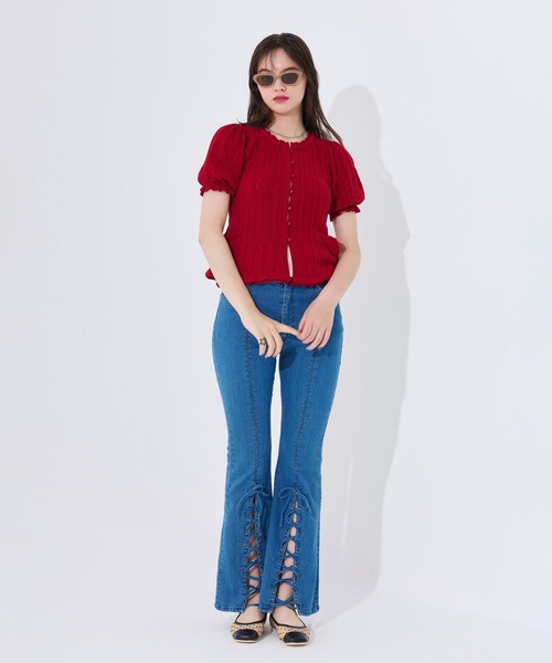 「TINA：JOJUN」 半袖ニット M レッド レディース_画像9