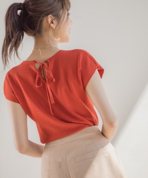 「Andemiu」 半袖ニット FREE オレンジ レディース_画像9