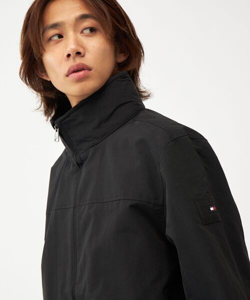 B595新品トミーヒルフィガー 防風 撥水 スタンドカラー ジャケット(S)黒 TOMMY HILFIGER（トミー・ヒルフィガー） ブルゾン アウター