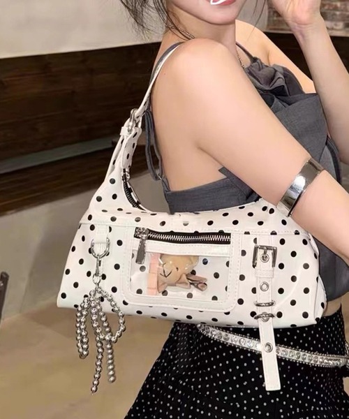 ハンドバッグ Nia(ニア)/クリアポケット付き ドット柄ミニハンドバッグ