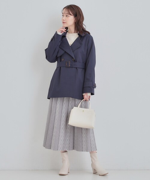 SHOO-LA-RUE　今季ミドルトレンチコートネイビーLサイズ S-LL/撥水】通勤やお出かけにも活躍 ミドルトレンチコート（トレンチ