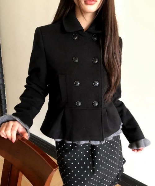 FAVORITO ピーコート pコート ダブルボタン ペプラム ショートコート