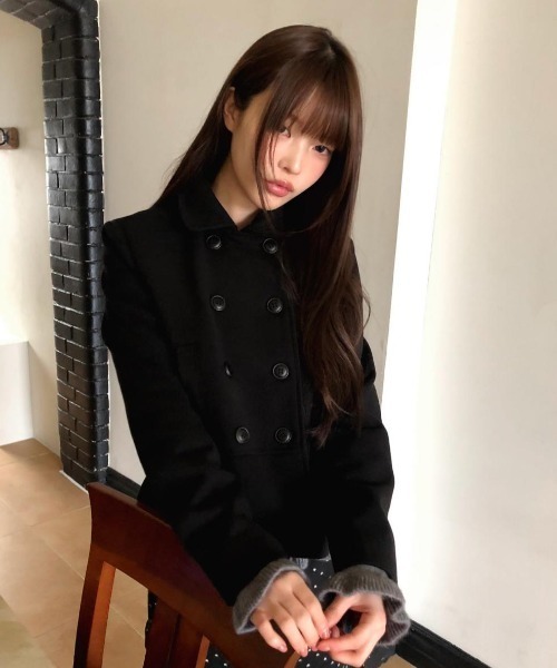 FAVORITO ピーコート pコート ダブルボタン ペプラム ショートコート