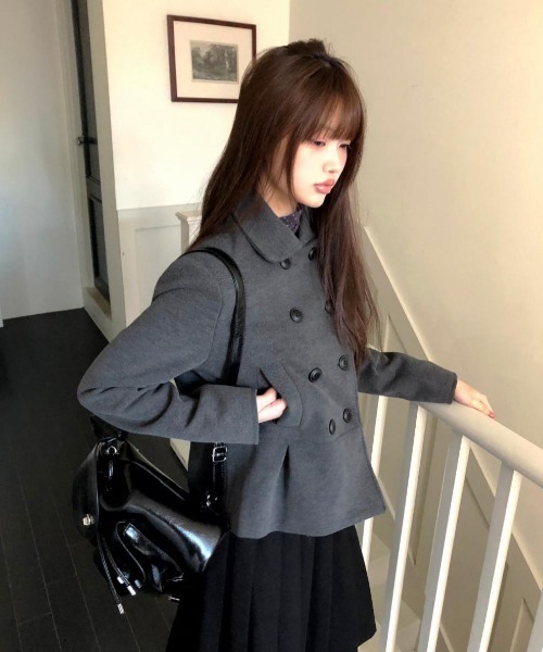 FAVORITO ピーコート pコート ダブルボタン ペプラム ショートコート