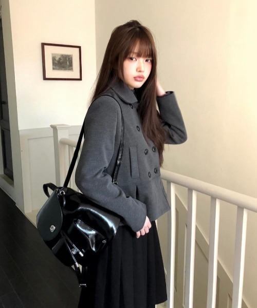 FAVORITO ピーコート pコート ダブルボタン ペプラム ショートコート