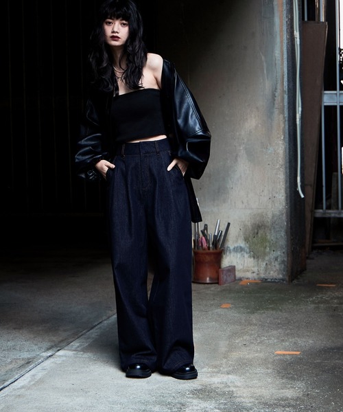パンツ etoll. Raw DENIM waist tuck wide pants M etoll.（エトル） ワイドパンツ ジーンズ デニム デニムパンツ ロウ