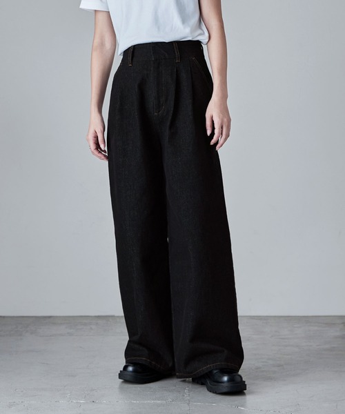 パンツ etoll. Raw DENIM waist tuck wide pants M etoll.（エトル） ワイドパンツ ジーンズ デニム デニムパンツ ロウ