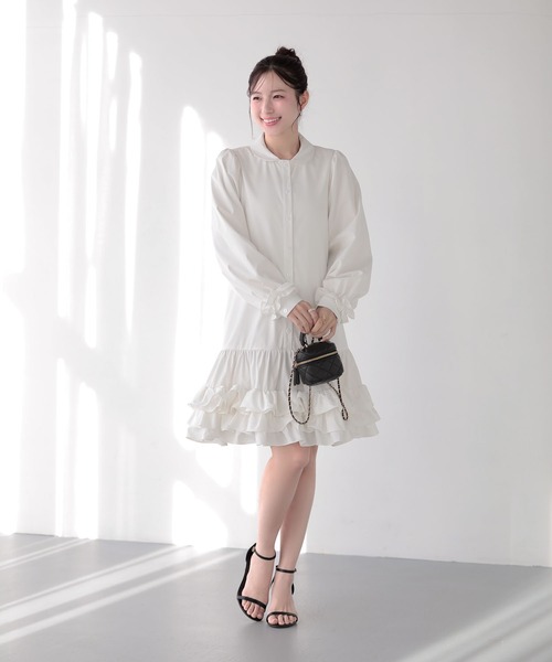 Fit more（フィットモア） シャツワンピース 裾ダブルフリルシャツ