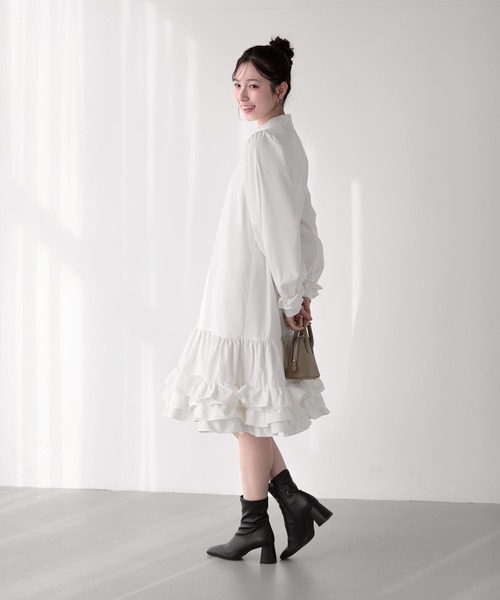 Fit more（フィットモア） シャツワンピース 裾ダブルフリルシャツ