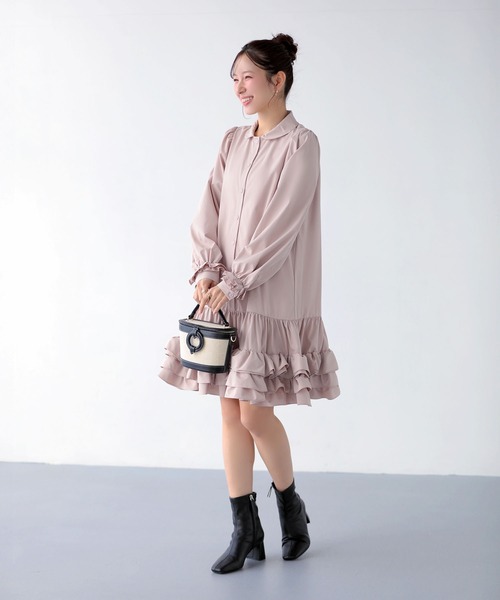 Fit more（フィットモア） シャツワンピース 裾ダブルフリルシャツ