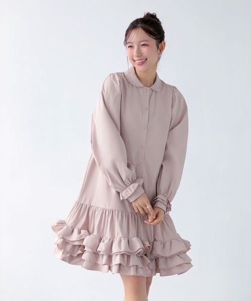 Fit more（フィットモア） シャツワンピース 裾ダブルフリルシャツ