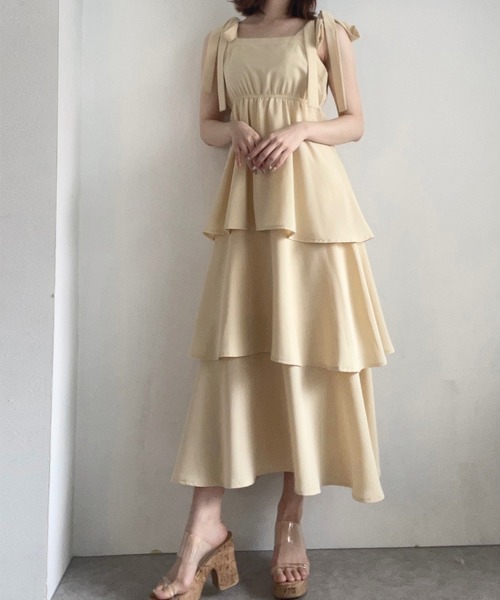 「junoah」 ノースリーブワンピース MEDIUM イエロー レディース_画像9