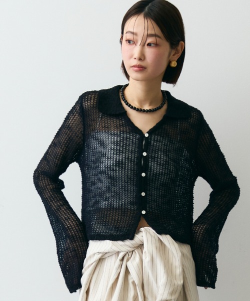 Trish（トリッシュ） tシャツ ジャガード裏使い衿付きカーディガン