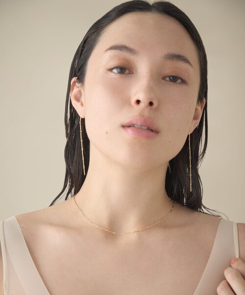ピアス 「スキニー」 K18YG バー ロング ピアス レディースの画像