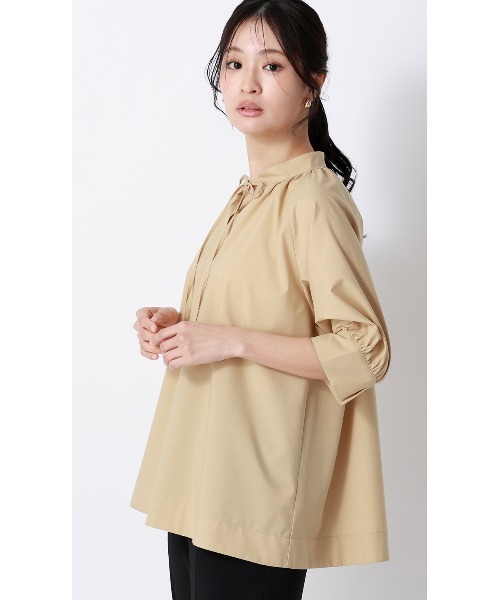 AOYAMA tシャツ ハイネックギャザーリボンブラウス「涼」「5分袖