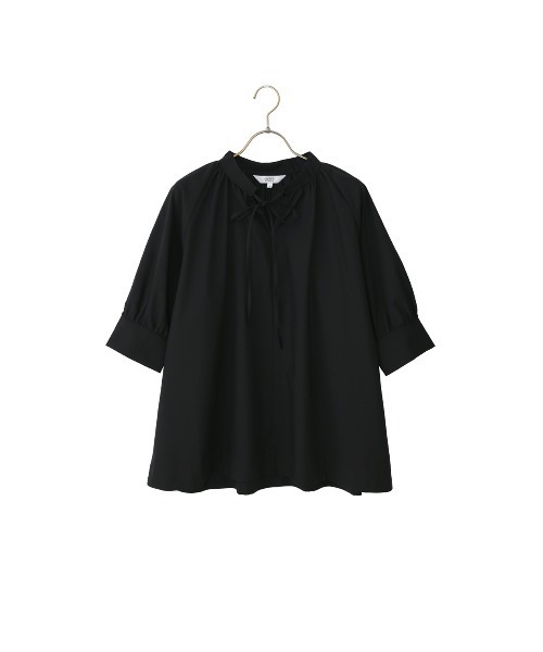 AOYAMA tシャツ ハイネックギャザーリボンブラウス「涼」「5分袖