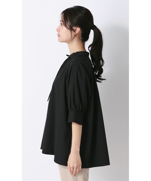 AOYAMA tシャツ ハイネックギャザーリボンブラウス「涼」「5分袖