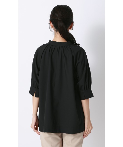 AOYAMA tシャツ ハイネックギャザーリボンブラウス「涼」「5分袖