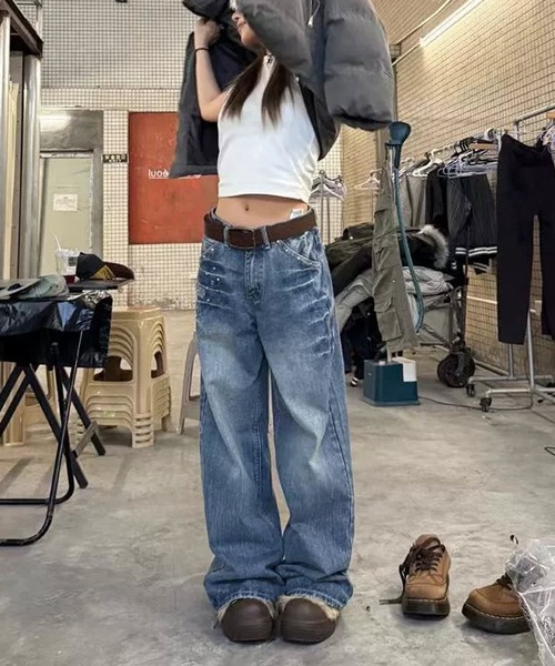 「MEMECLE」 デニムパンツ M ブルー レディース_画像4